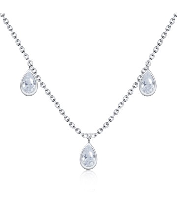 3 Water Drops CZ Silver Necklace SPE-3768